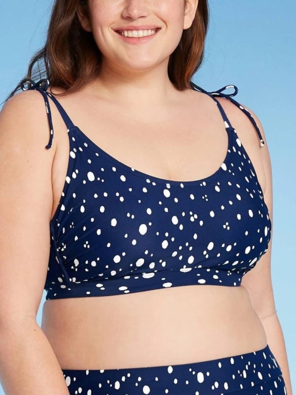 Kona Sol Bikini Top Navy Dot Print Plus Size - NWT